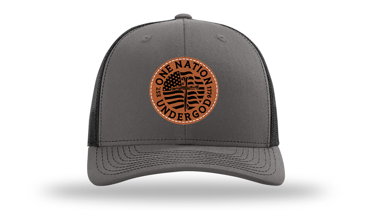 One Nation Under God Leather Patch Richardson 112 Hat-Charcoal / Black