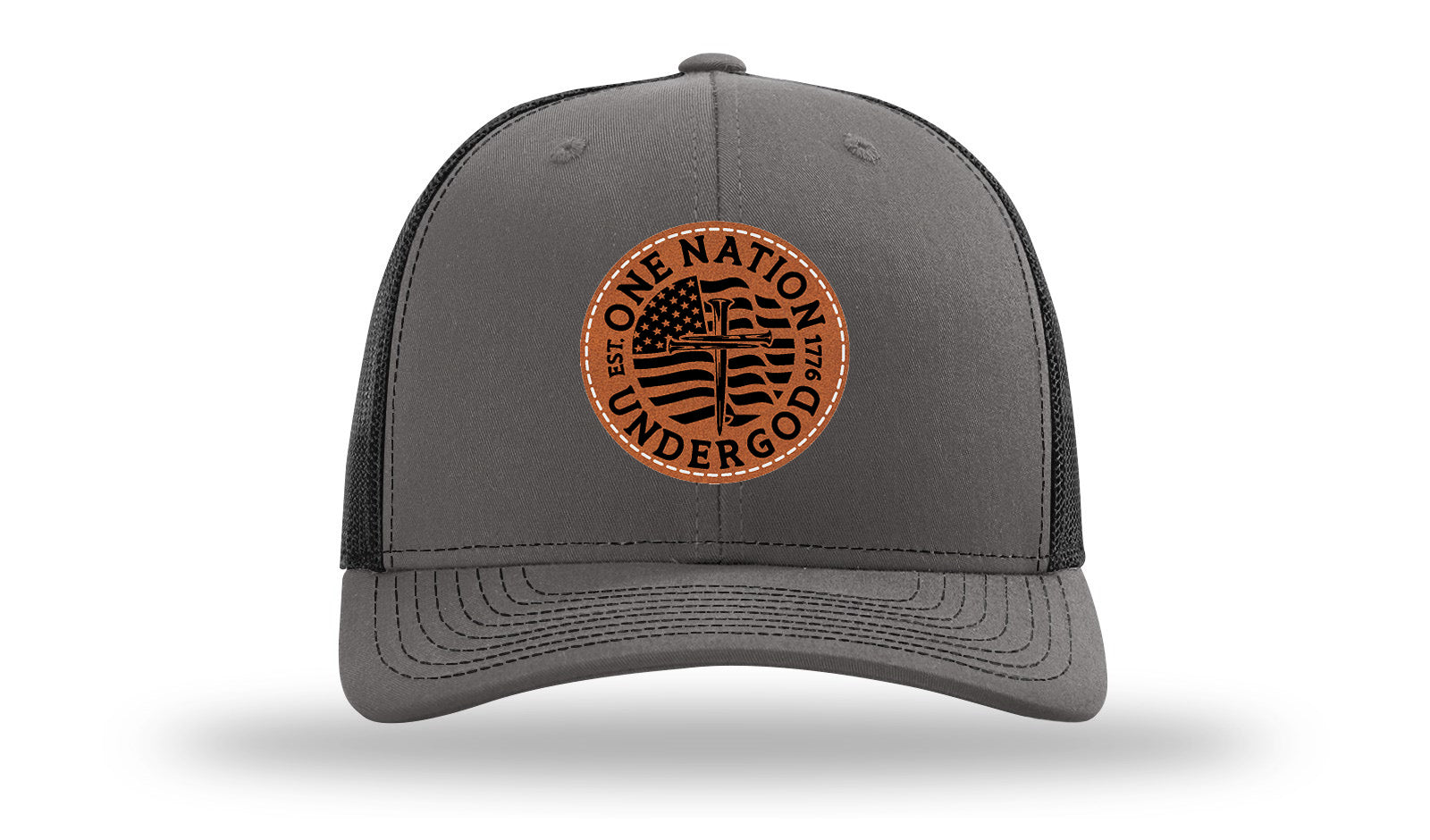 One Nation Under God Leather Patch Richardson 112 Hat-Charcoal / Black