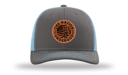 One Nation Under God Leather Patch Richardson 112 Hat-Charcoal / Columbia Blue