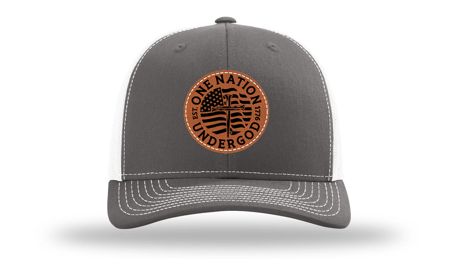 One Nation Under God Leather Patch Richardson 112 Hat-Charcoal / White