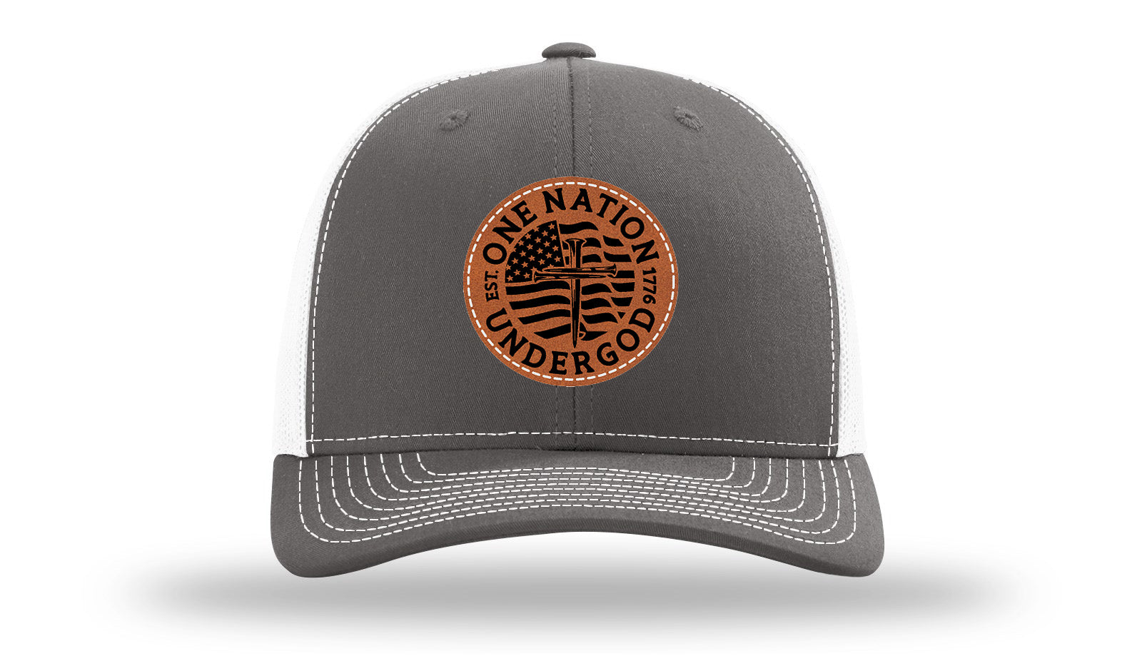 One Nation Under God Leather Patch Richardson 112 Hat-Charcoal / White