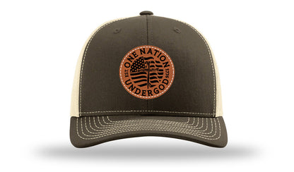 One Nation Under God Leather Patch Richardson 112 Hat-Chocolate Chip/  Birch