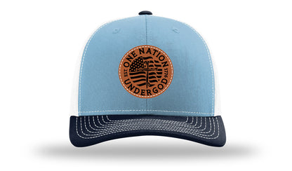 One Nation Under God Leather Patch Richardson 112 Hat-Columbia Blue / White / Navy