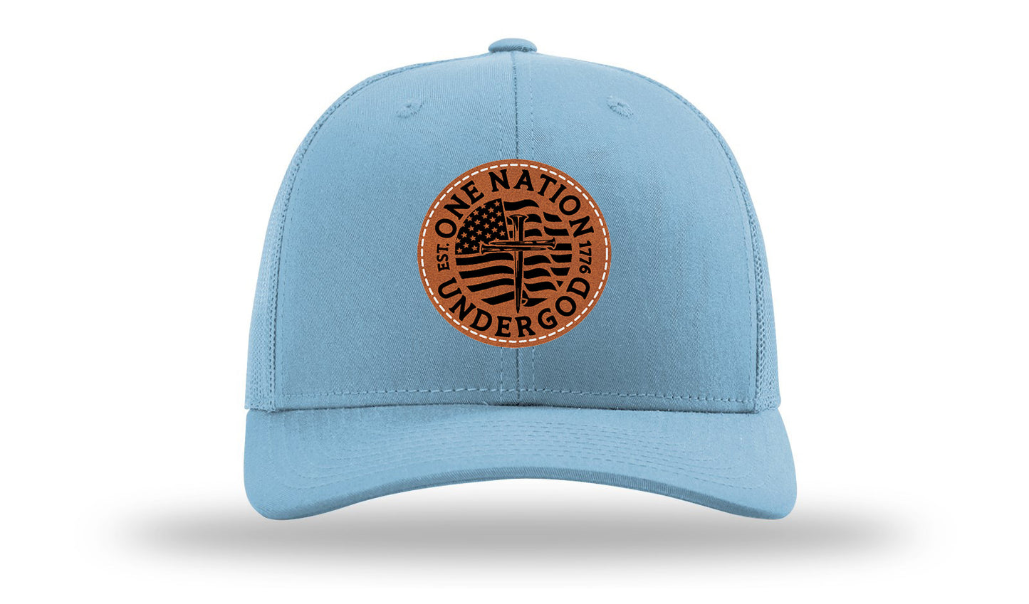 One Nation Under God Leather Patch Richardson 112 Hat-Columbia Blue