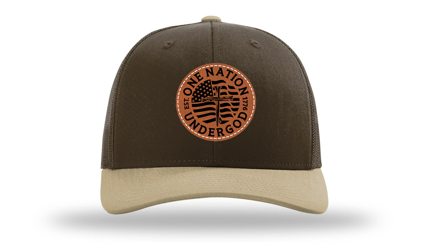 One Nation Under God Leather Patch Richardson 112 Hat-Brown / Khaki - CMB
