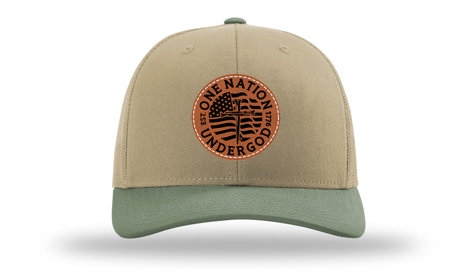 One Nation Under God Leather Patch Richardson 112 Hat-Khaki / Loden - CMB