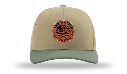 One Nation Under God Leather Patch Richardson 112 Hat-Khaki / Loden - CMB
