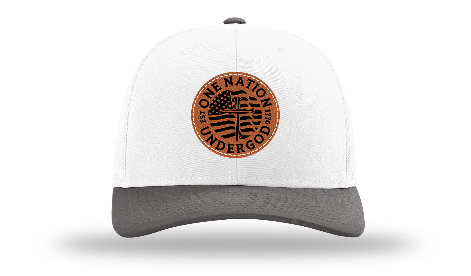 One Nation Under God Leather Patch Richardson 112 Hat-White / Charcaol - CMB 