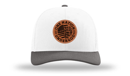 One Nation Under God Leather Patch Richardson 112 Hat-White / Charcaol - CMB 