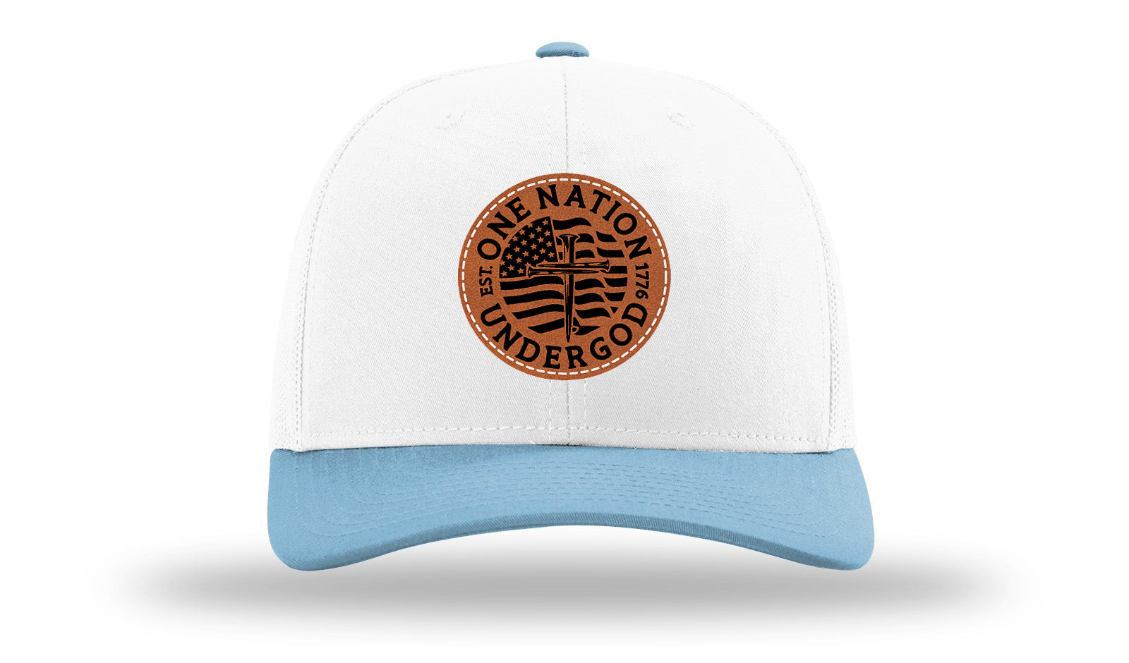 One Nation Under God Leather Patch Richardson 112 Hat-White /Columbia Blue - CMB
