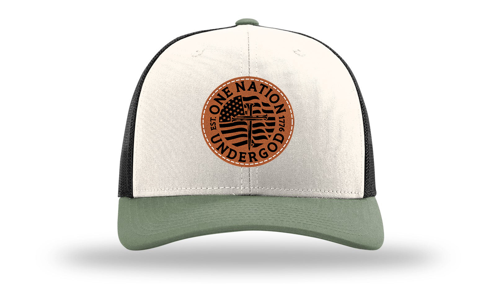 One Nation Under God Leather Patch Richardson 112 Hat-Cream / Black / Loden