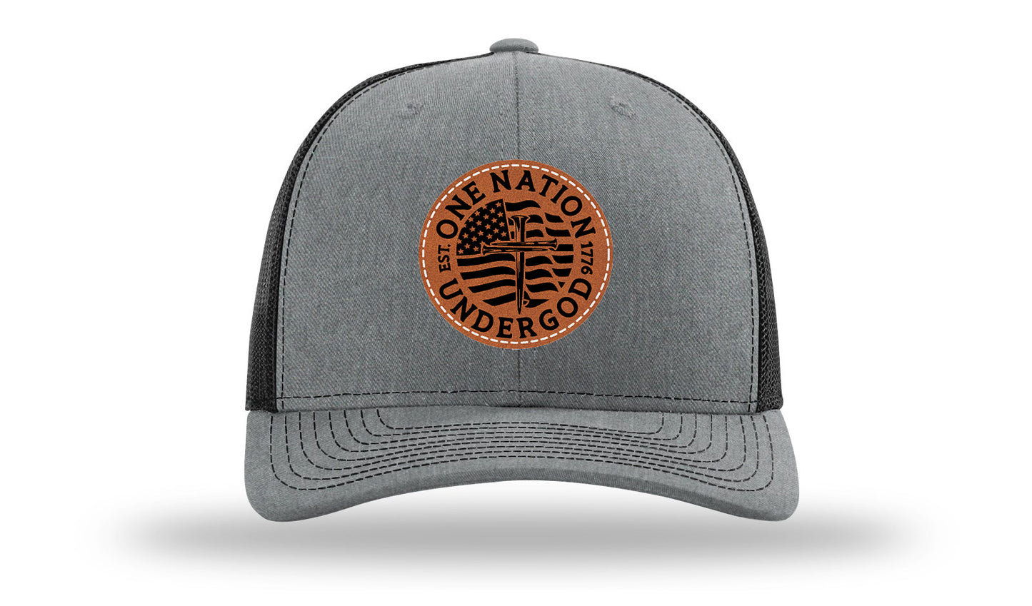 One Nation Under God Leather Patch Richardson 112 Hat-Heather Grey / Black