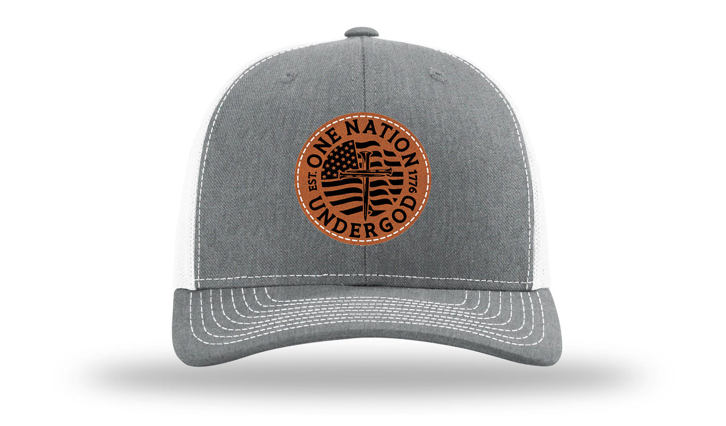 One Nation Under God Leather Patch Richardson 112 Hat-Heather Grey / White