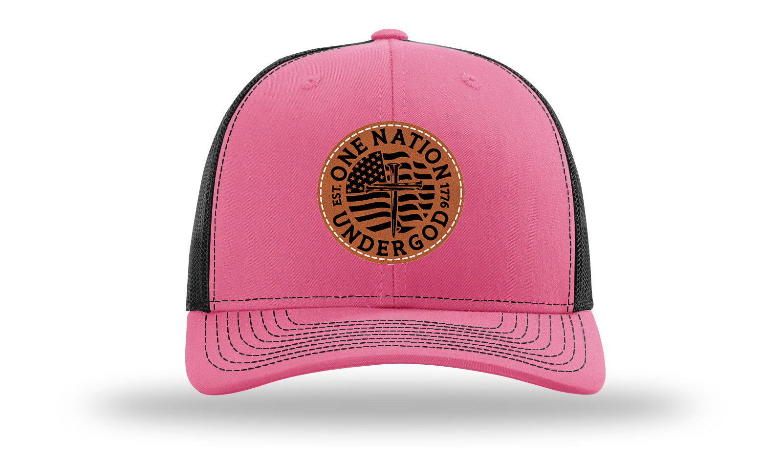 One Nation Under God Leather Patch Richardson 112 Hat-Hot Pink / Black
