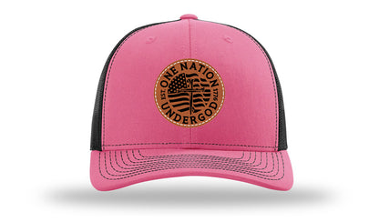 One Nation Under God Leather Patch Richardson 112 Hat-Hot Pink / Black