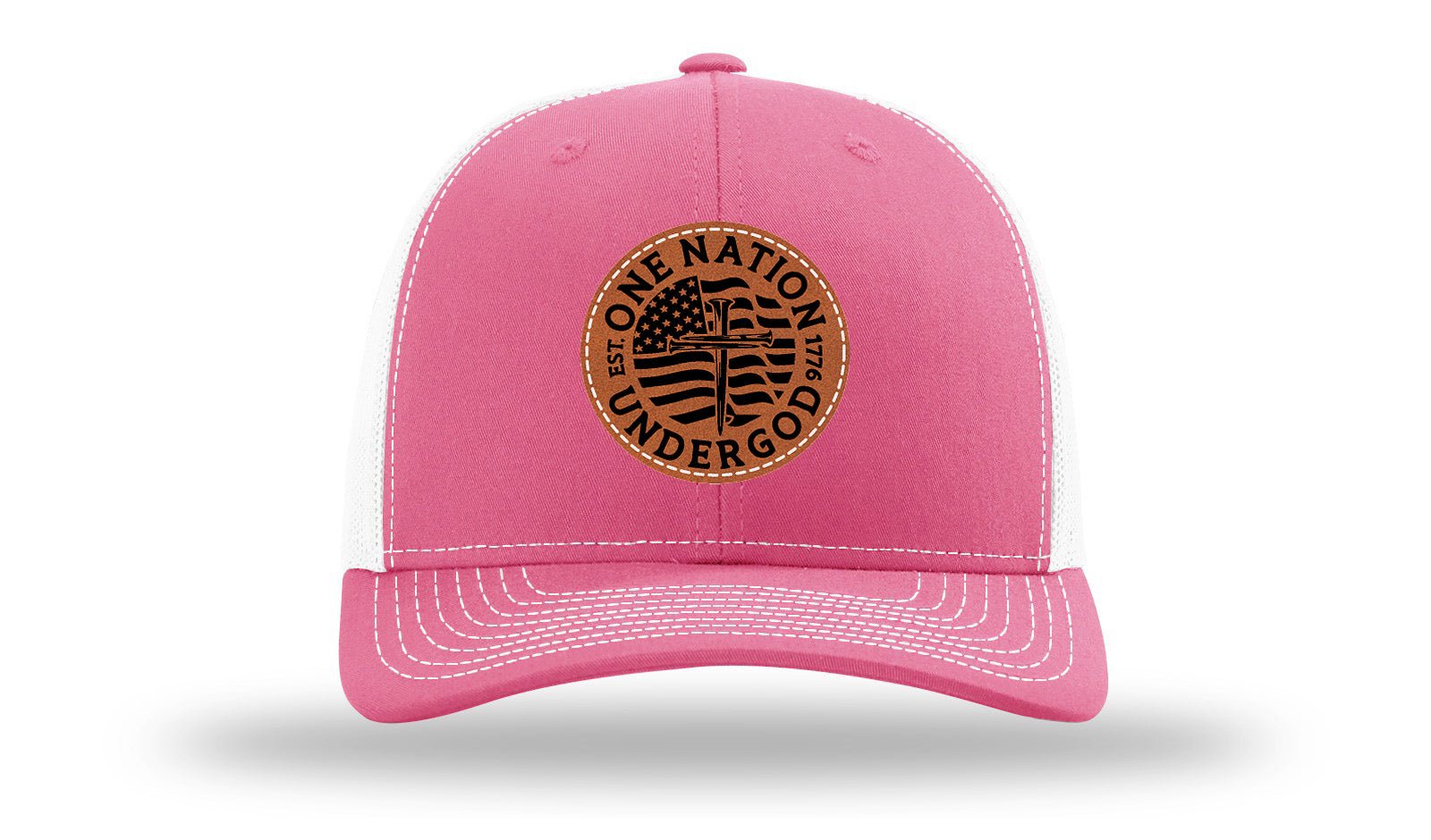One Nation Under God Leather Patch Richardson 112 Hat-Hot Pink / White