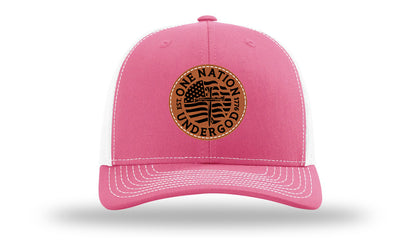 One Nation Under God Leather Patch Richardson 112 Hat-Hot Pink / White