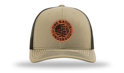 One Nation Under God Leather Patch Richardson 112 Hat-Khaki / Coffee