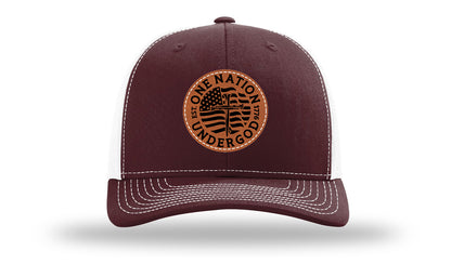 One Nation Under God Leather Patch Richardson 112 Hat-Maronn / White