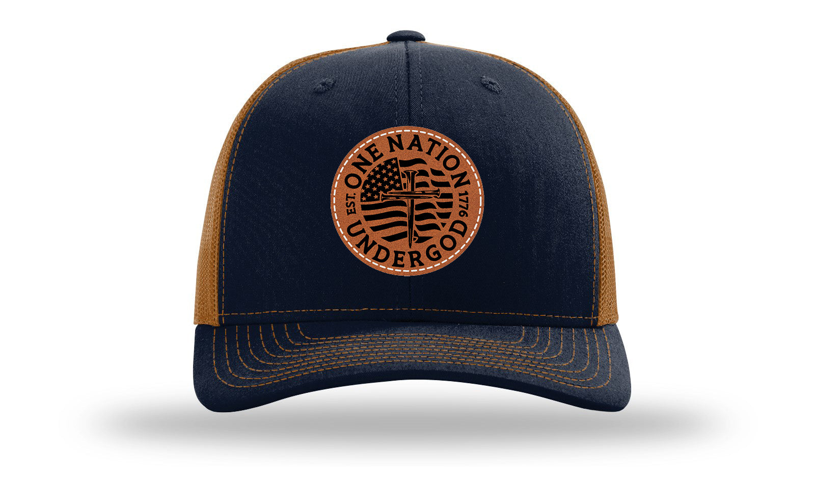 One Nation Under God Leather Patch Richardson 112 Hat-Navy / Caramel