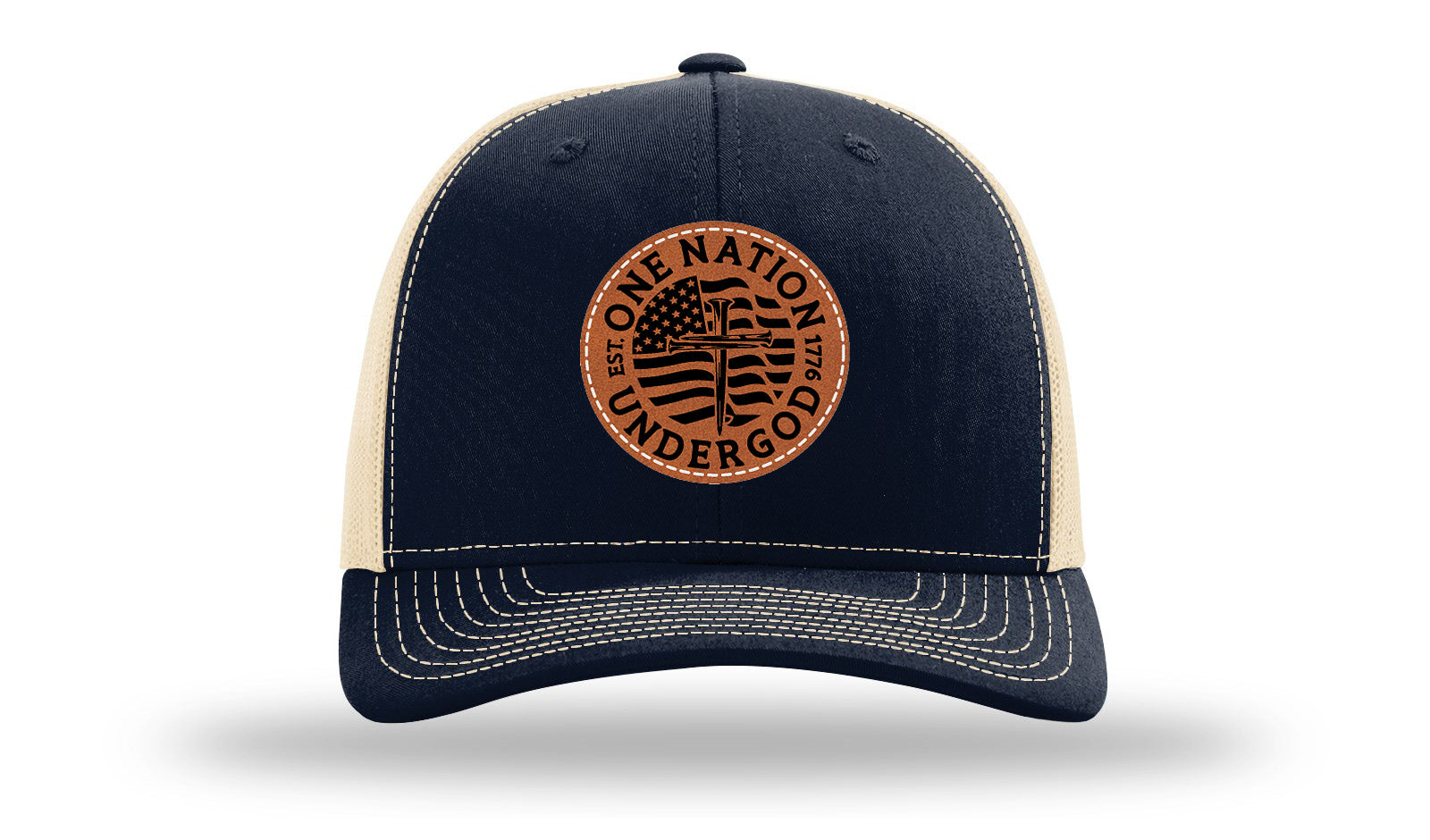One Nation Under God Leather Patch Richardson 112 Hat-Navy /  Khaki