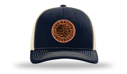 One Nation Under God Leather Patch Richardson 112 Hat-Navy /  Khaki