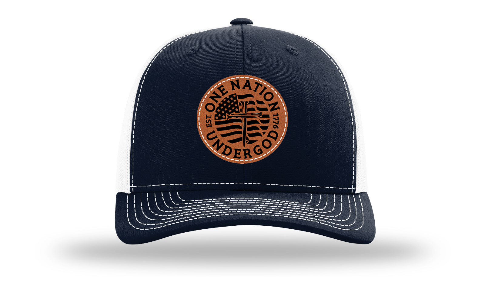 One Nation Under God Leather Patch Richardson 112 Hat-Navy / White