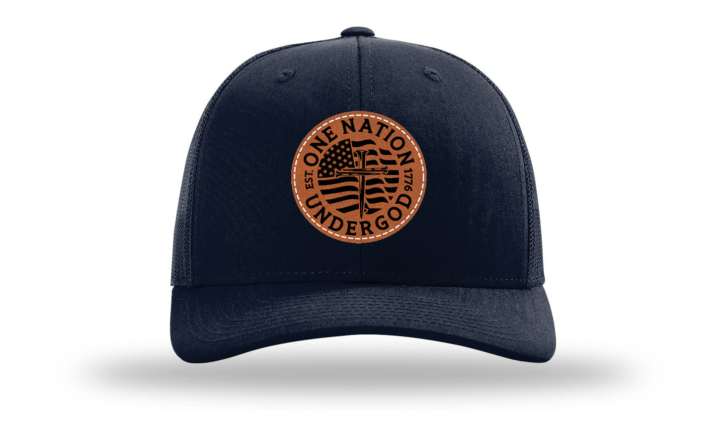 One Nation Under God Leather Patch Richardson 112 Hat-Navy