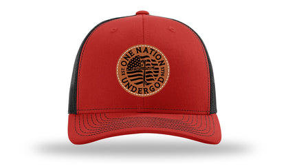 One Nation Under God Leather Patch Richardson 112 Hat-Red / Black