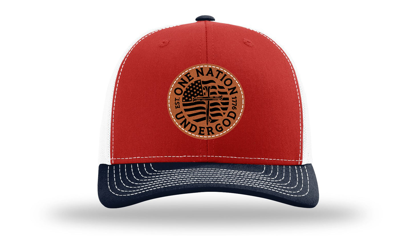 One Nation Under God Leather Patch Richardson 112 Hat-Red / White / Navy