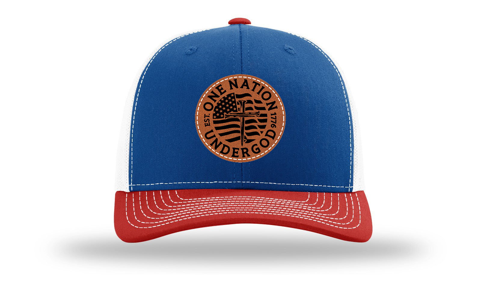 One Nation Under God Leather Patch Richardson 112 Hat-Royal / White / Red