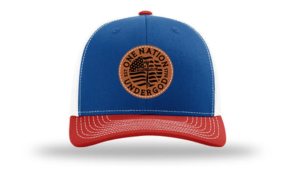 One Nation Under God Leather Patch Richardson 112 Hat-Royal / White / Red