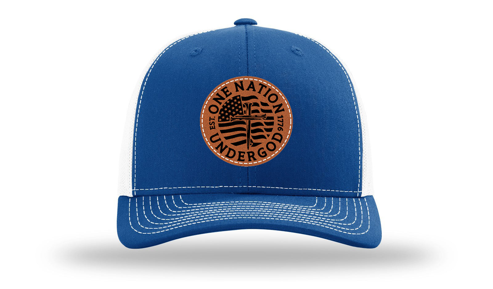One Nation Under God Leather Patch Richardson 112 Hat-Royal / White