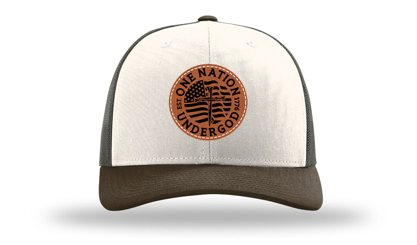 One Nation Under God Leather Patch Richardson 112 Hat-Cream / Gray Brown / Brown
