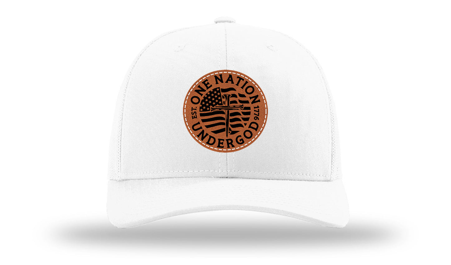 One Nation Under God Leather Patch Richardson 112 Hat-White