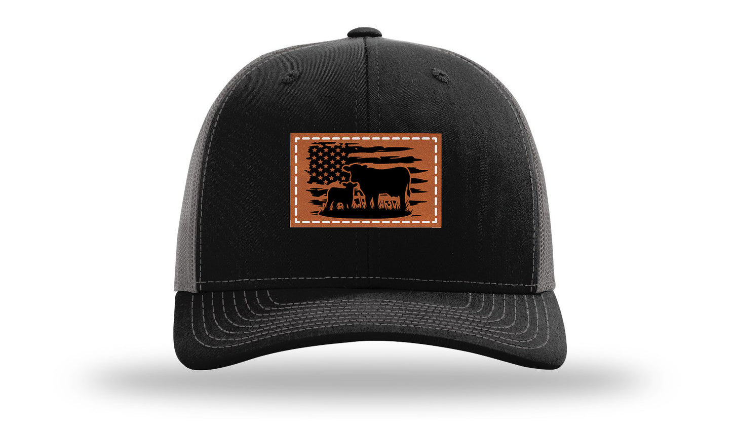 Cow Flag Leather Patch Richardson 112 Hat-Black / Charcoal