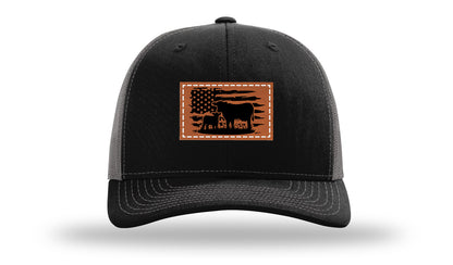 Cow Flag Leather Patch Richardson 112 Hat-Black / Charcoal
