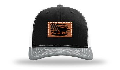 Cow Flag Leather Patch Richardson 112 Hat-Black / White / Heather Grey