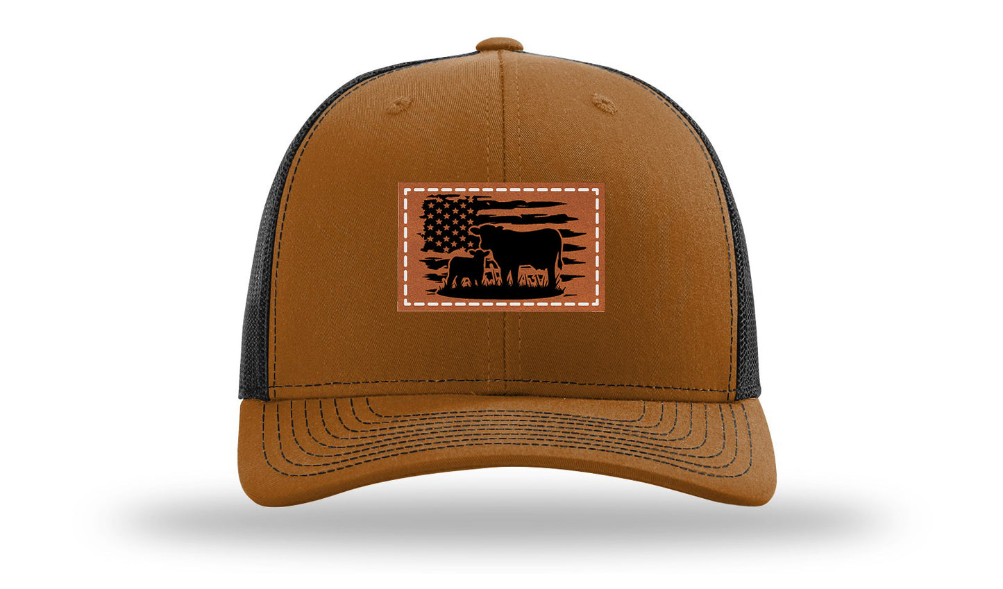 Cow Flag Leather Patch Richardson 112 Hat-Caramel / Black