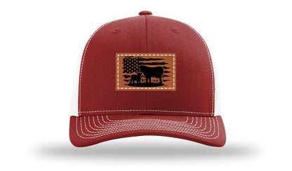 Cow Flag Leather Patch Richardson 112 Hat-Cardinal / White