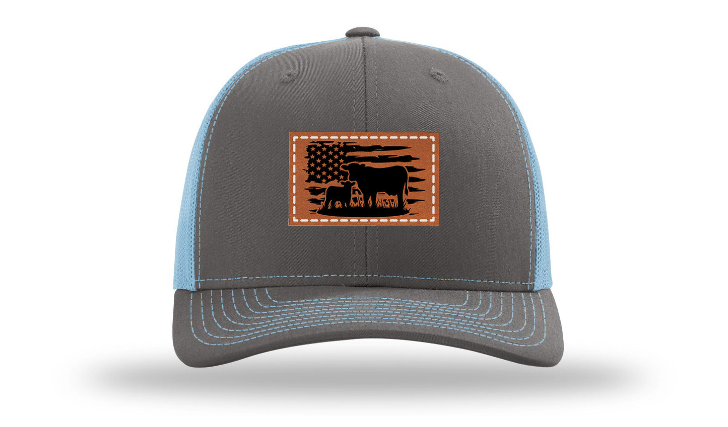 Cow Flag Leather Patch Richardson 112 Hat-Charcoal / Columbia Blue