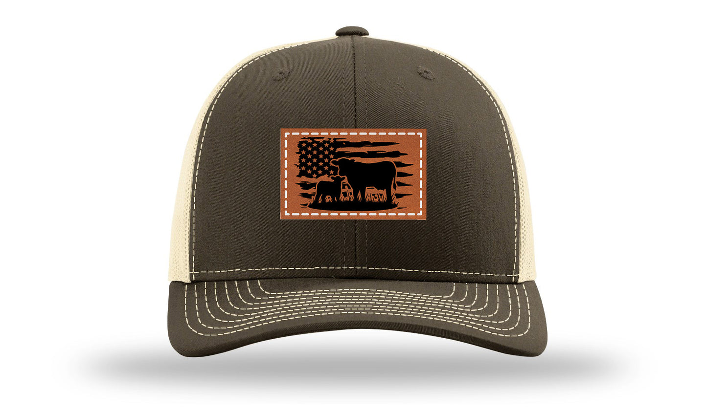 Cow Flag Leather Patch Richardson 112 Hat-Chocolate Chip/  Birch