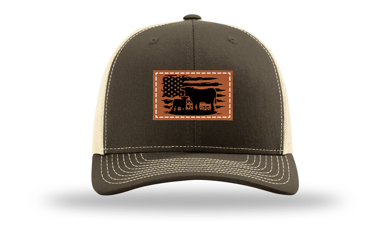Cow Flag Leather Patch Richardson 112 Hat-Chocolate Chip/  Birch