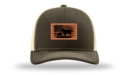 Cow Flag Leather Patch Richardson 112 Hat-Chocolate Chip/  Birch