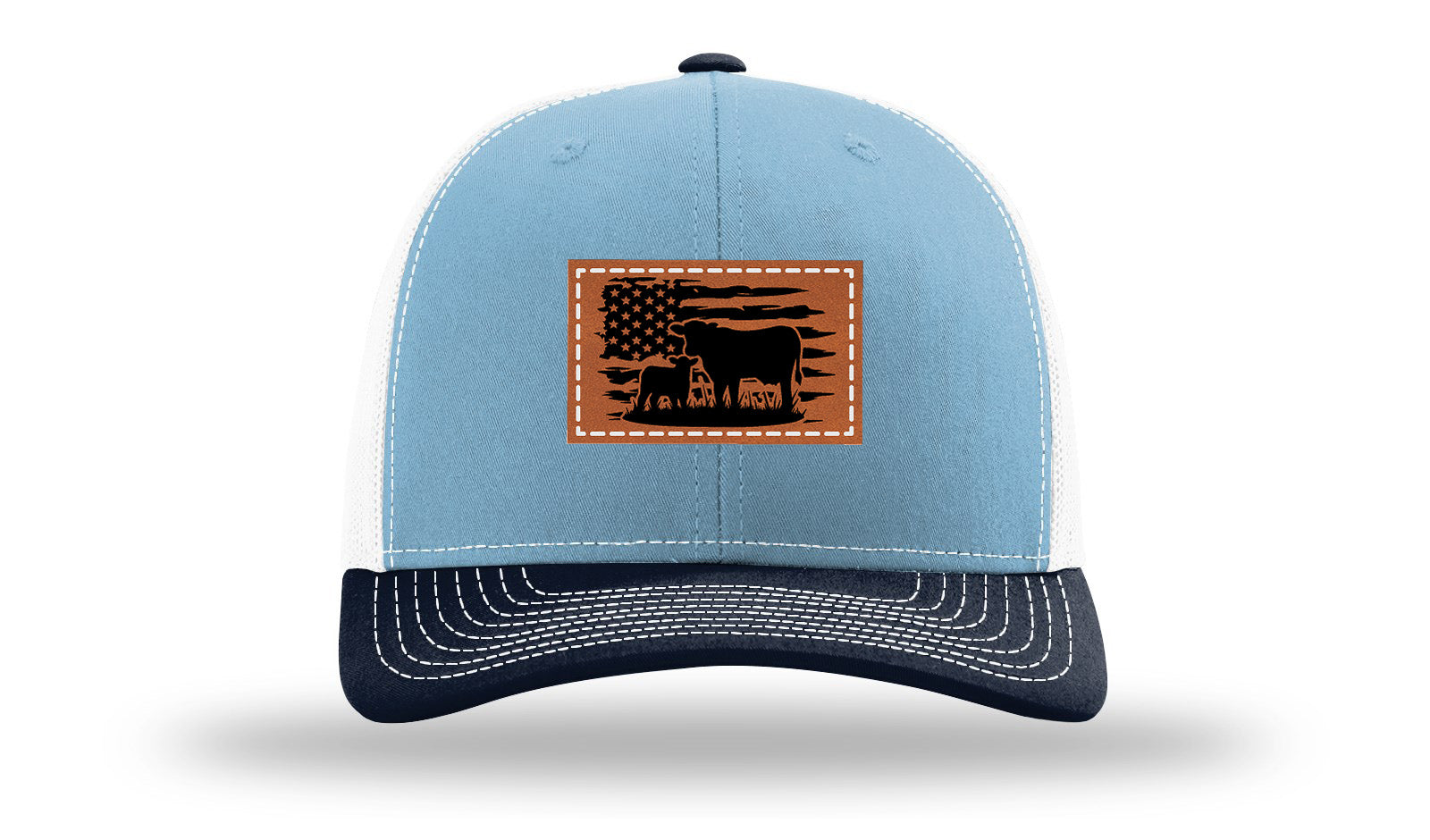 Cow Flag Leather Patch Richardson 112 Hat-Columbia Blue / White / Navy