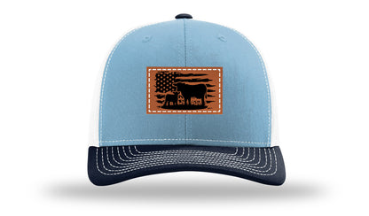 Cow Flag Leather Patch Richardson 112 Hat-Columbia Blue / White / Navy