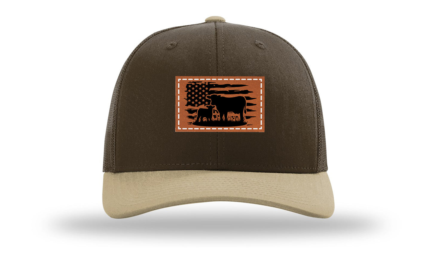 Cow Flag Leather Patch Richardson 112 Hat-Brown / Khaki - CMB