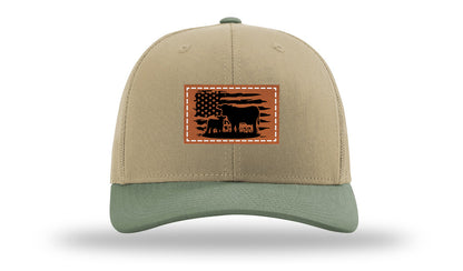 Cow Flag Leather Patch Richardson 112 Hat-Khaki / Loden - CMB