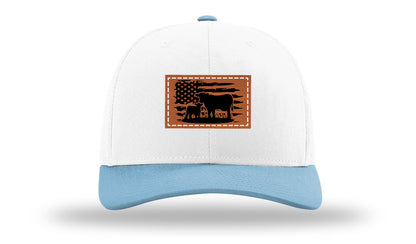 Cow Flag Leather Patch Richardson 112 Hat-White /Columbia Blue - CMB