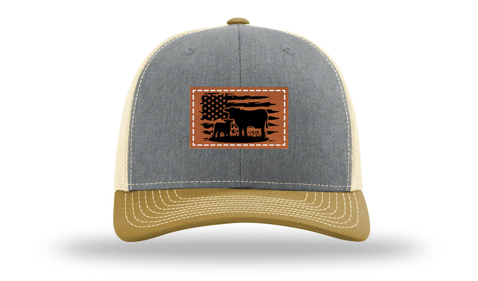 Cow Flag Leather Patch Richardson 112 Hat-Heather Grey / Birch / Amber Gold